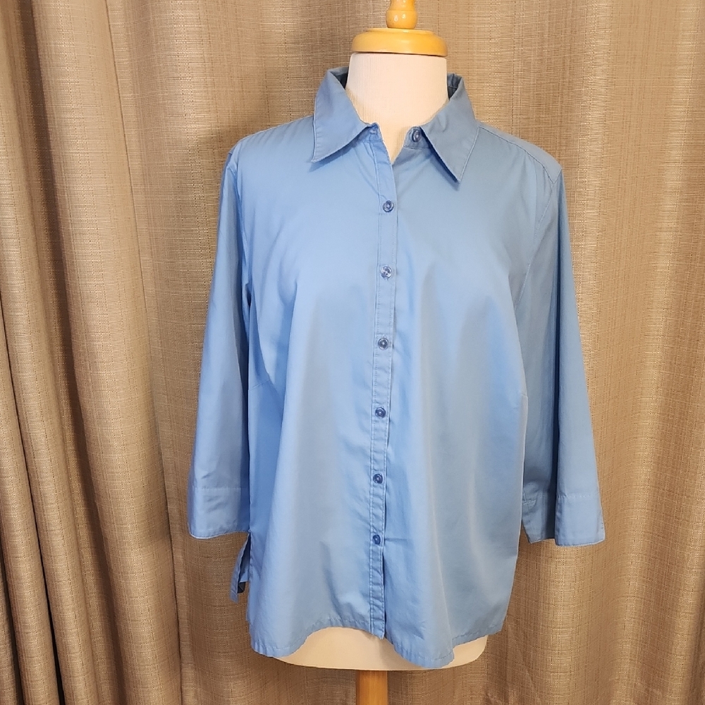Blue 3/4 Sleeve Notched Collar Button Down Shirt